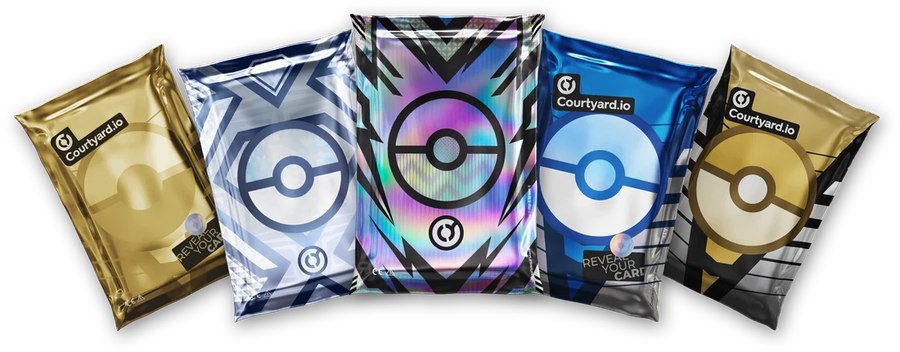 Courtyard digital packs, each backed by a real graded card held in a Brink's vault