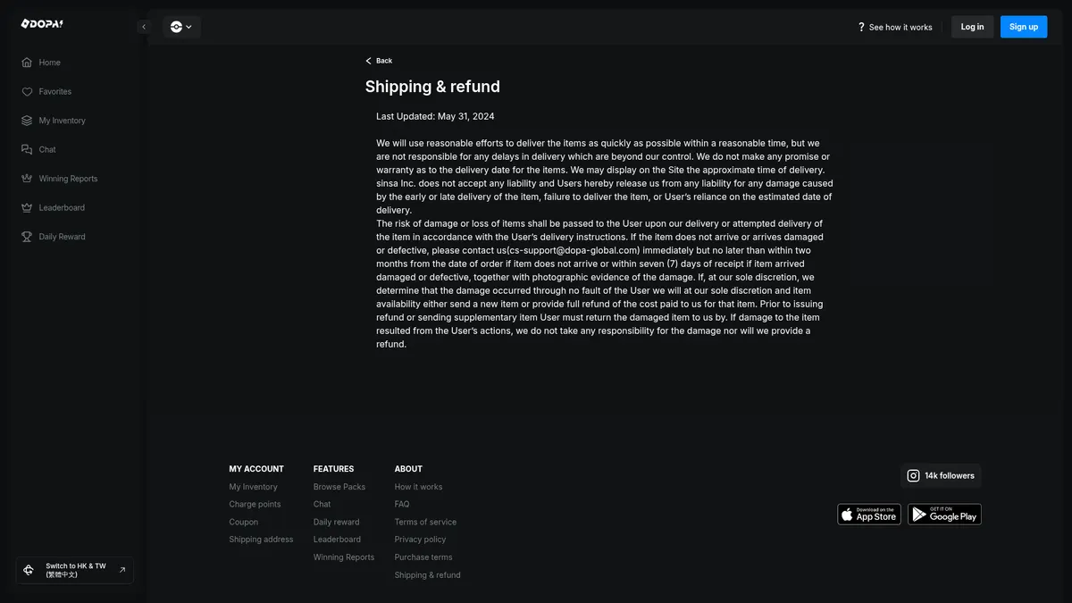 DOPA: shipping page