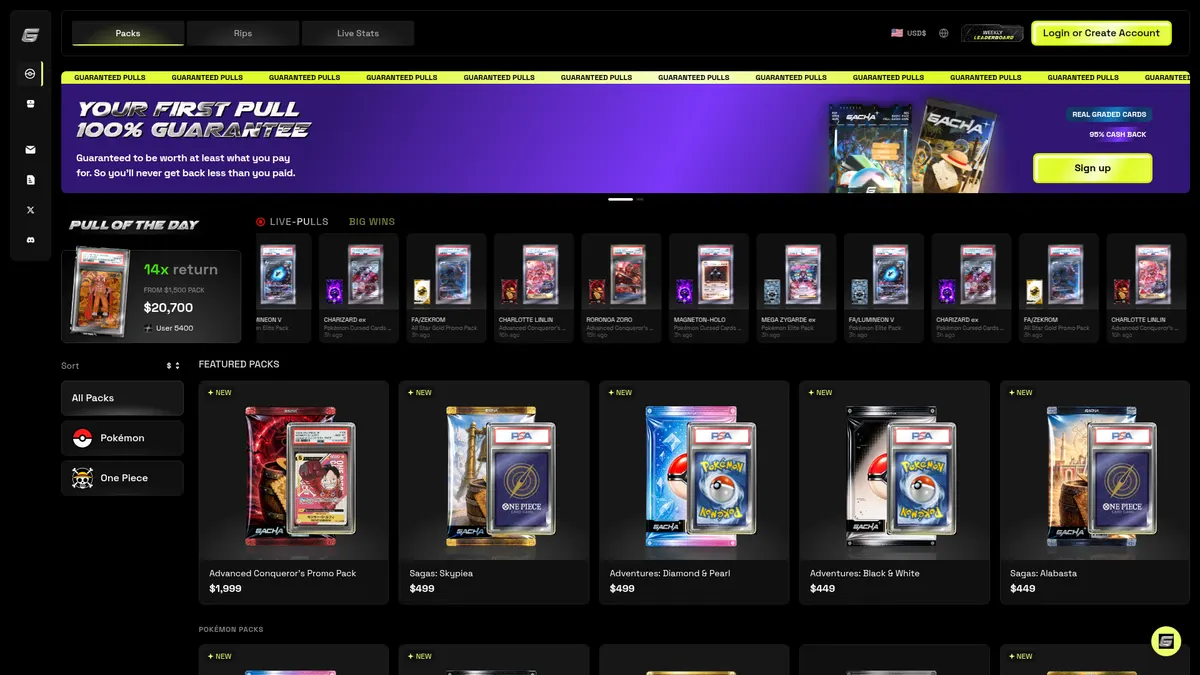 Gacha Pull: packs page
