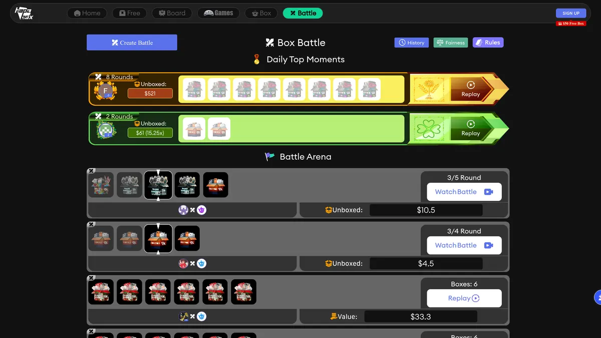 HapaBox: the box battles page