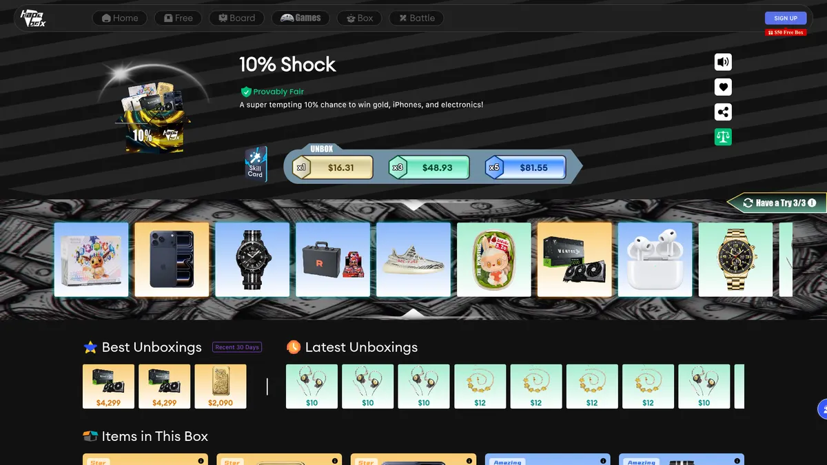 HapaBox: the 10% Shock box page