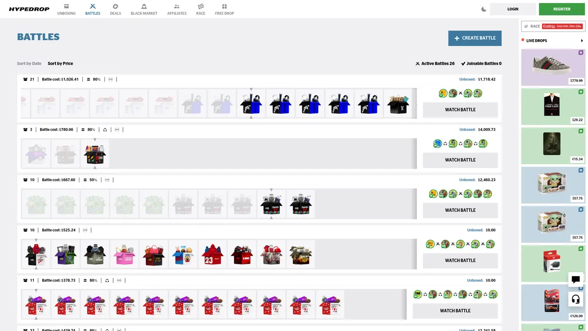 HypeDrop: battles page
