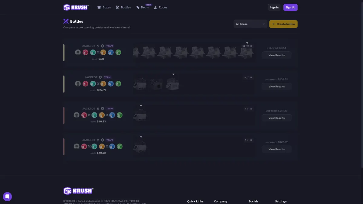 Live case battles on Krush.gg