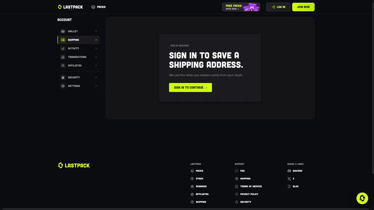 LastPack: shipping page