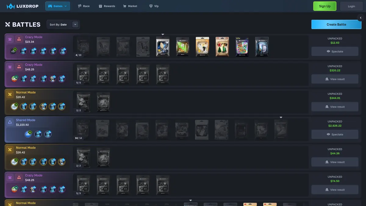 LuxDrop: battles page