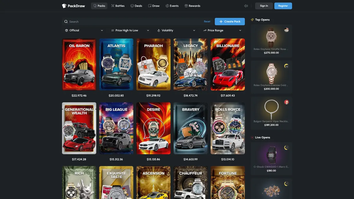 PackDraw: packs page