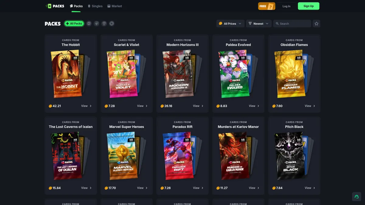 Packs.com: packs page