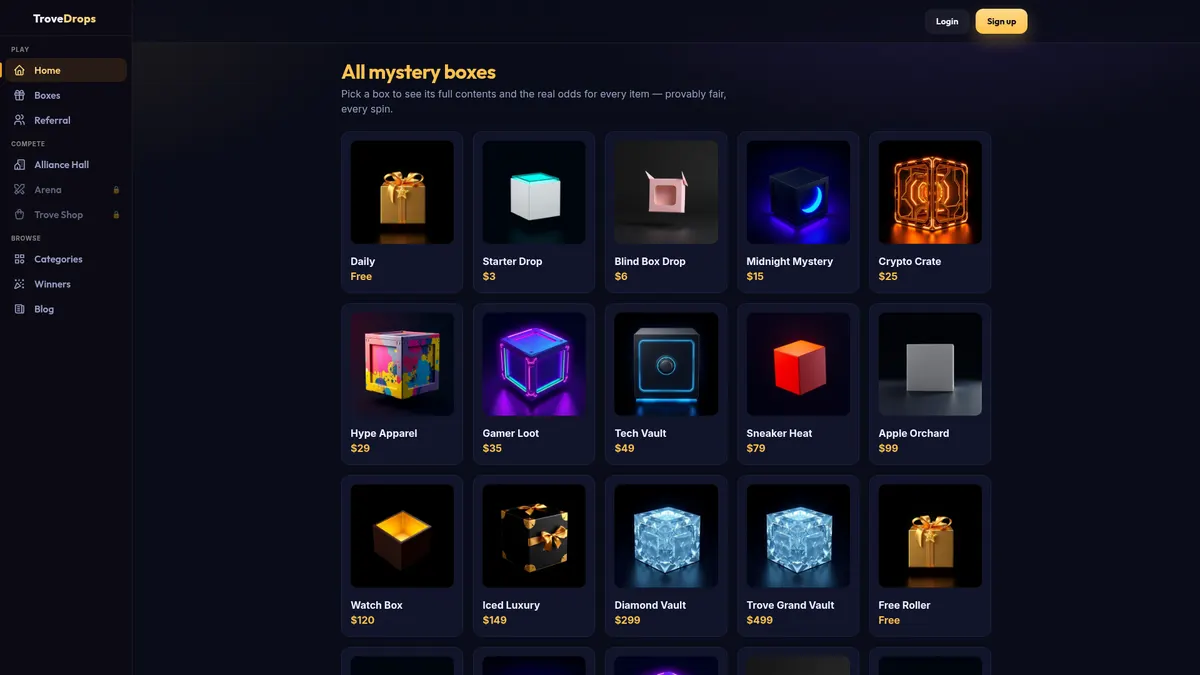 TroveDrops: boxes page