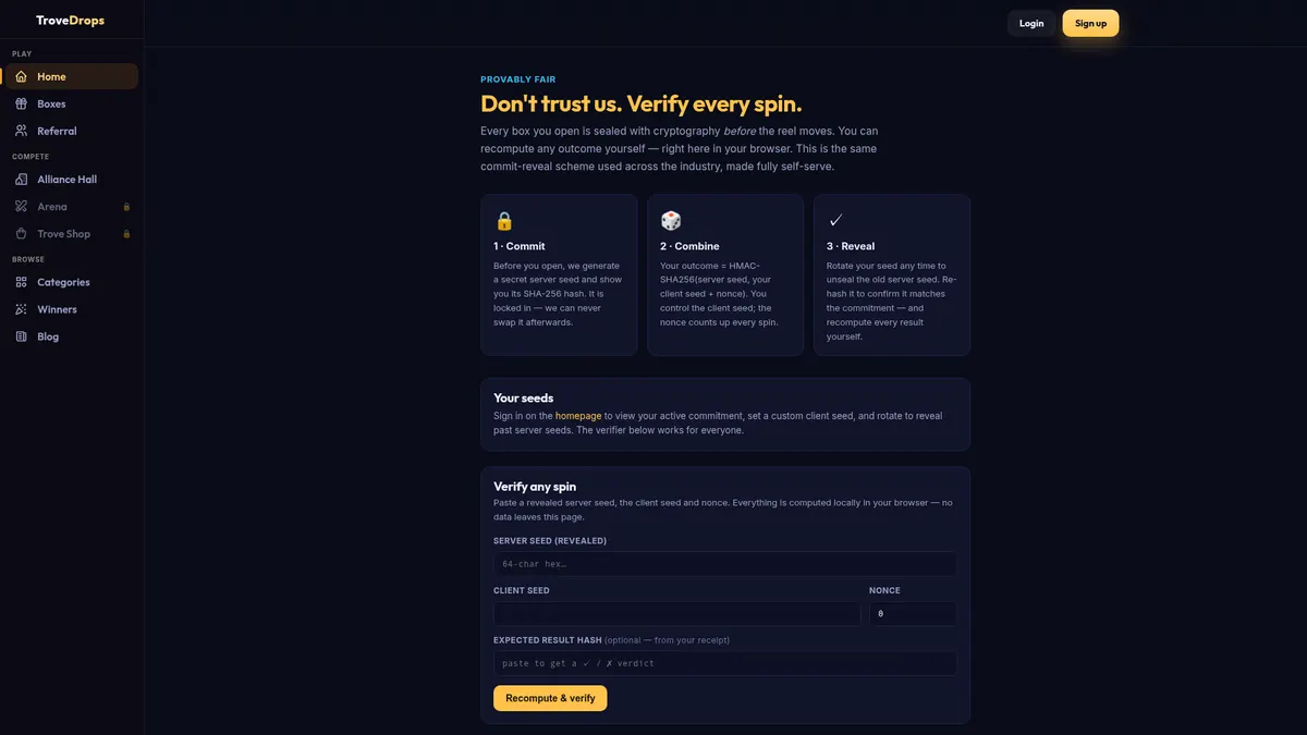 TroveDrops: fair page