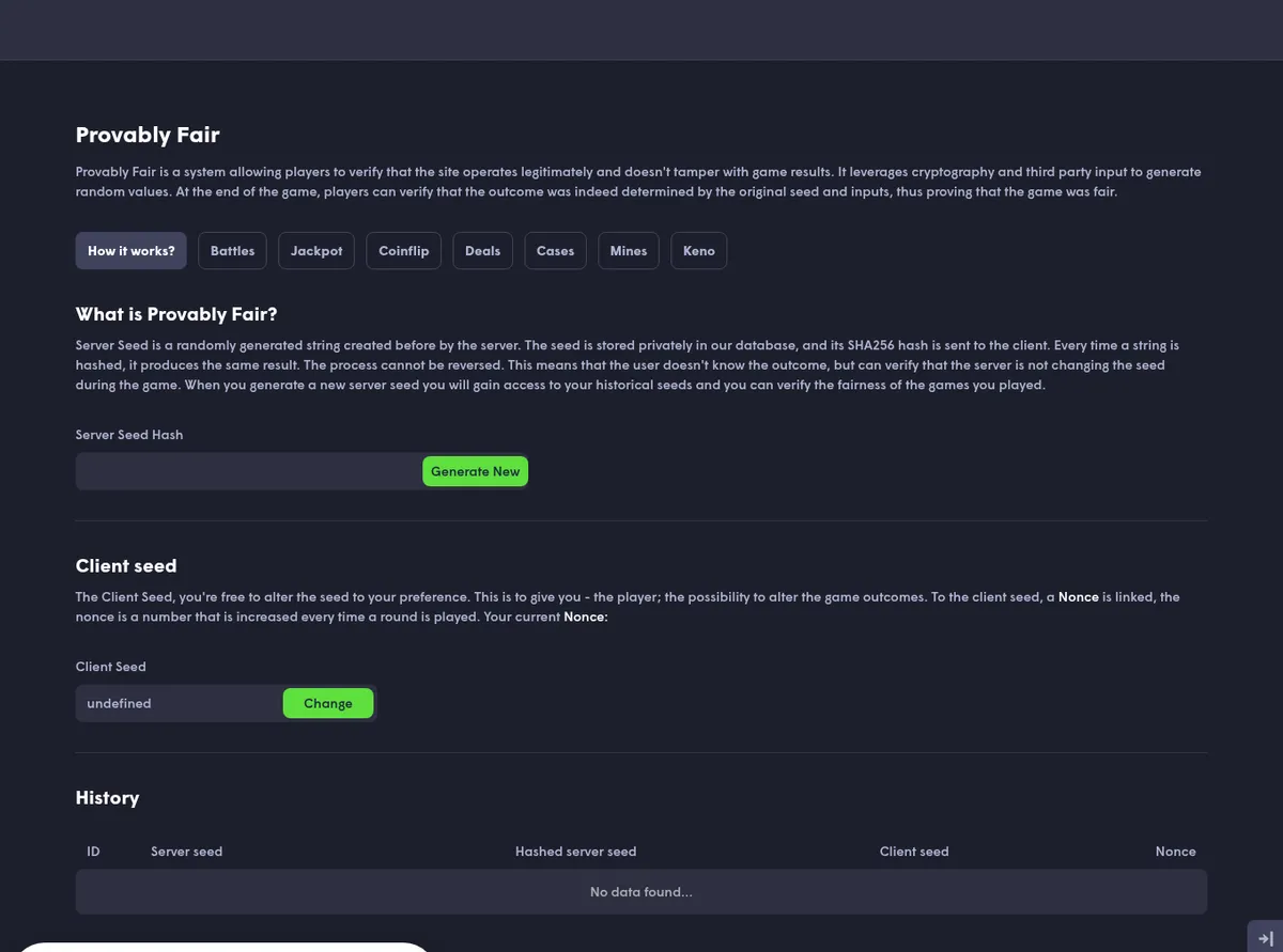 Upgrader.com: the provably fair page